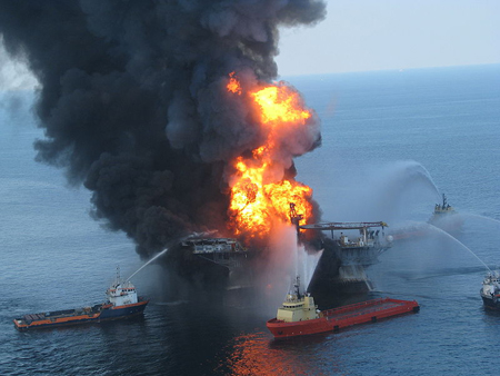 Deepwater Horizon offshore drilling unit on fire 2010